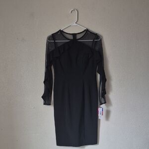 R&M Richards Black Dress with Sheer Long Sleeves
